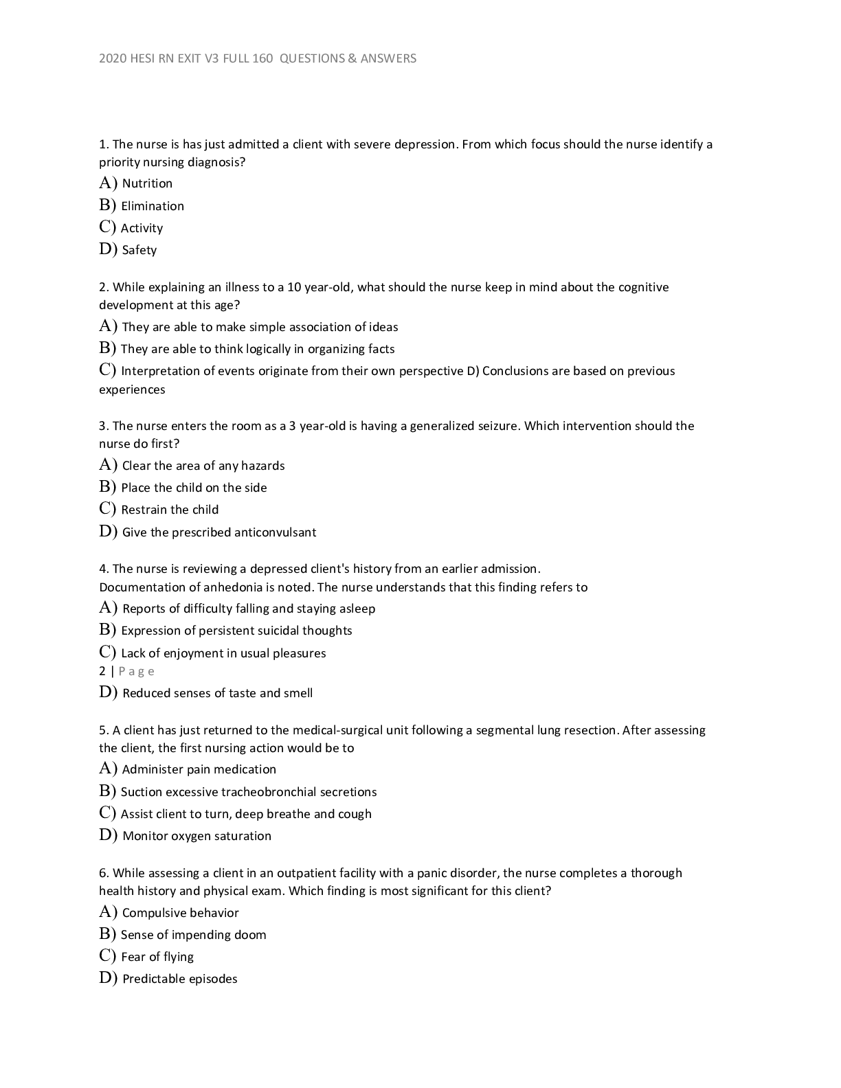 Preview image for 2021 HESI RN EXIT V3 FULL 160 ANSWERS Qns-Latest